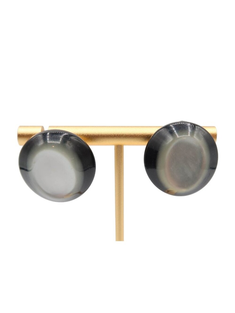 Vintage RICHELIEU Modernist Lucite Black White Gold Tone Pierced Stud Earrings